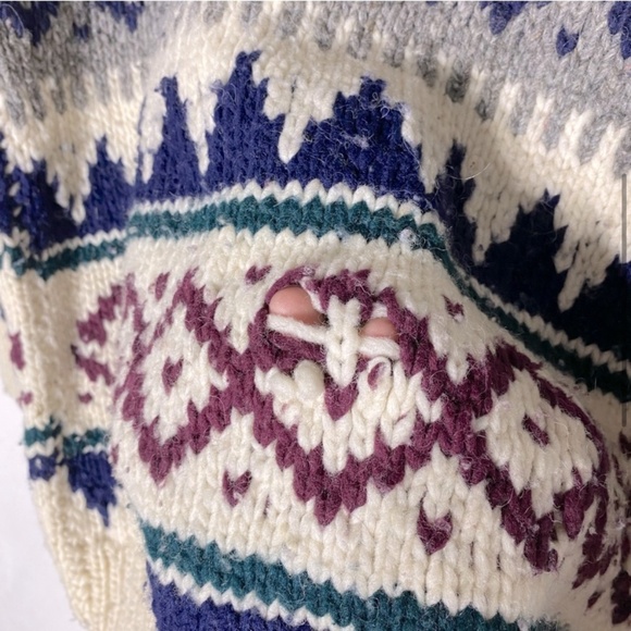 Sheep Landia Jacquard Crew Neck Wool Knit Sweater L - Picture 5 of 15